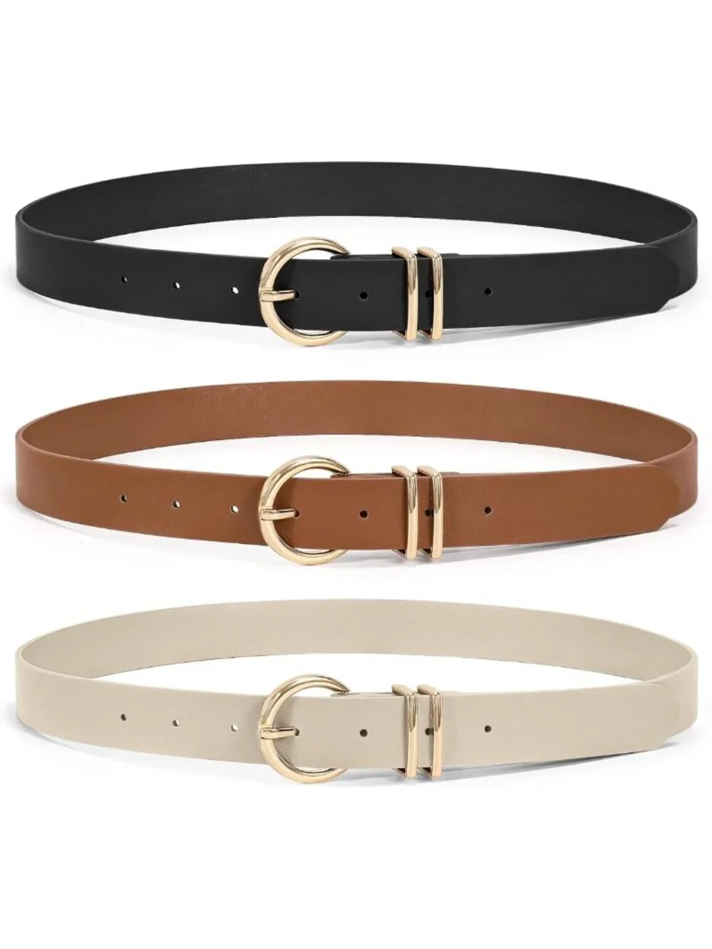3 Pack Women's Leather Belts for Jeans & Dresses, Stylish Gold Buckle Waist
